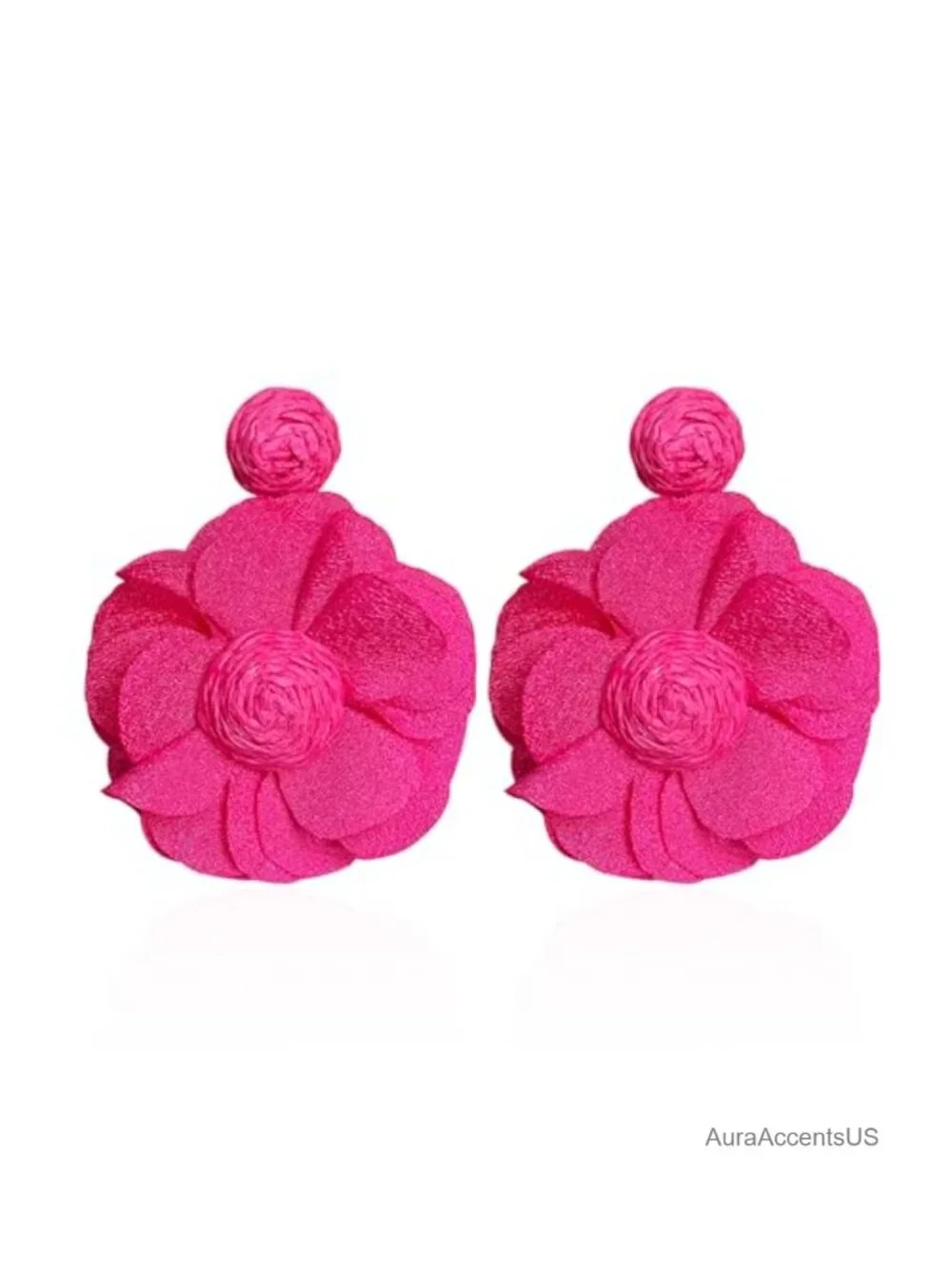Raffia Dangle Flower Earrings Drop Boho Statement Hypoallergenic